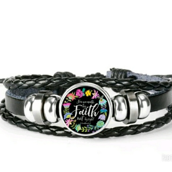 Jewelry - 💕 New Faith glass face button leather bracelet Jewelry - 💕 New Faith glass face button leather bracelet